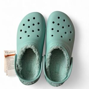 Light blue fuzzy crocs